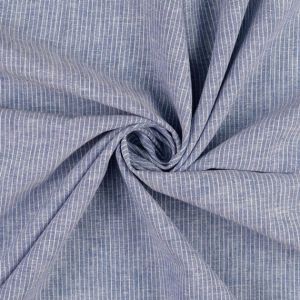 Leinen-Baumwolle Stoff in jeansblau-melange gestreift