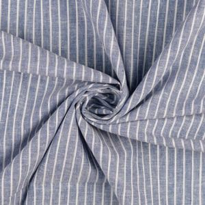Baumwolle-Leinen Stoff in jeansblau-offwhite gestreift