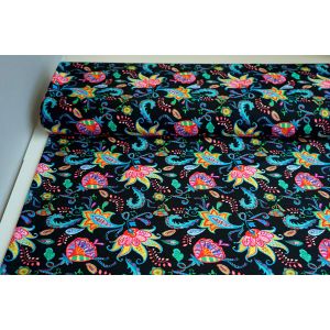 Badelycra - Lycra Stoff mit Fantasieblumen in schwarz