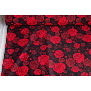 Badelycra Stoff mit Rosen in schwarz-rot für Bademode, Sport und Tanz