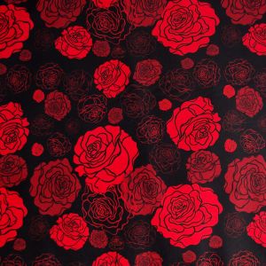 Badelycra Stoff mit Rosen in schwarz-rot für Bademode, Sport und Tanz