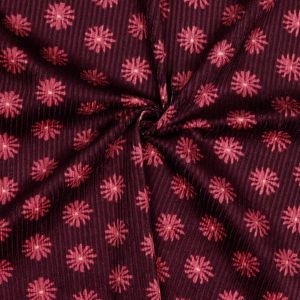 Cord - Manchester Stoff in dunkelrot mit Blumenmuster