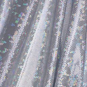 Metallic Lycra Stoff in weiss-silber hologramm