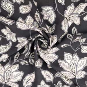 Monochrom Viskose-Leinen Stoff mit Blumenmuster