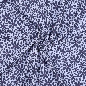 Musselin Stoff mit zartem Blumenmuster in Hellblau-Violett. 100% Baumwolle Double Gauze. Leicht & blickdicht für Sommerbekleidung.