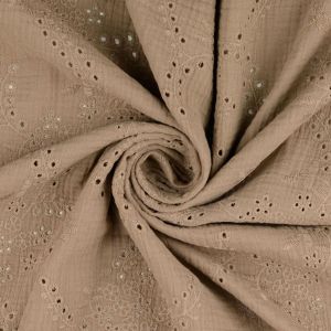 Musselin Stoff mit Blumenstickerei in sand