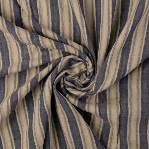 Musselin Stoff Double Gauze gestreift in Blau und Naturecru, 100% Baumwolle, weich fallende Webware für sommerliche Kleider und luftige Herrenhemden.
