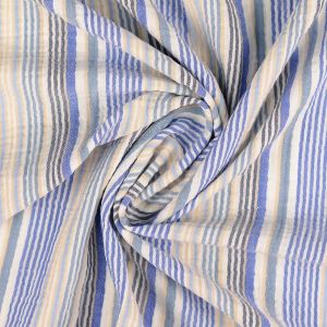 Musselin Stoff in blau und ecru gestreift um Blusen, Hosen & Hemden für Herren, Damen und Kinder für den Sommer zu nähen