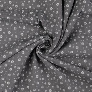 Musselin Stoff mit Blumenmuster in grau