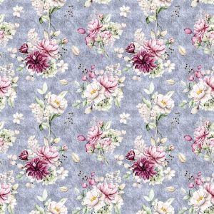 Musselin Stoff mit Blumenmuster in jeansblau