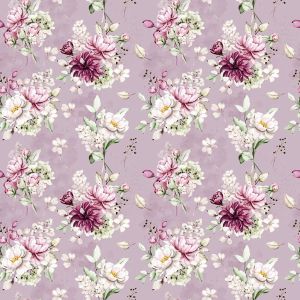 Musselin Stoff mit Blumenmuster in puderviolett