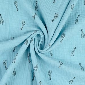 Musselin Stoff mit Giraffe in aquamarine