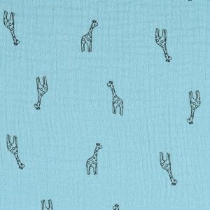 Musselin Stoff mit Giraffe in aquamarine