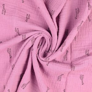 Musselin Stoff mit Giraffenmuster in malve um Kleider, Hemden, Hosen für Babies und Kinder zu nähen