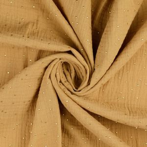 Gold glänzend getupfter Musselin Stoff in beige