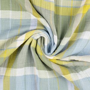 Musselin Stoff mit Karo Muster in Lindgrün um sommerliche Hemden, Hosen für Männer, Jungs und Damen zu nähen