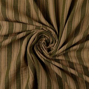 Musselin Stoff Double Gauze gestreift in oliv und beige, 100% Baumwolle, weich fallende Webware für sommerliche Kleider und luftige Herrenhemden.
