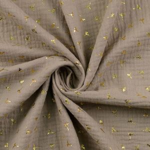 Musselin Stoff in der Farbe sand mit glänzenden Pusteblumen in Foliendruck zum Bekleidung & Accessoires nähen