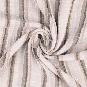 Musselin Stoff in sand und taupe gestreift um um sommerliche Hemden, Hosen zu nähen