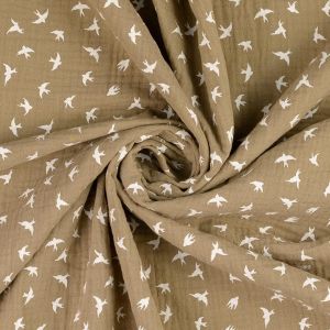 Musselin Stoff mit Vogelmuster in beige
