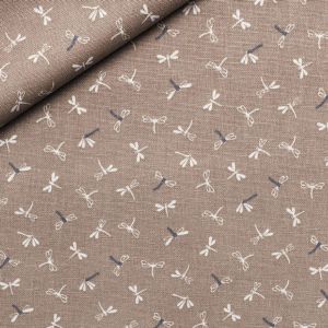 Panama Baumwollstoff - Dekostoff mit Libellenmuster in taupe