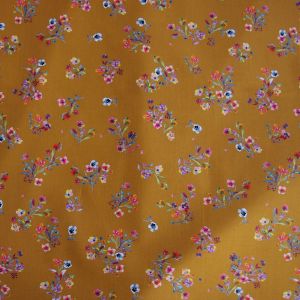 Popeline Stoff mit Blumen in ocker