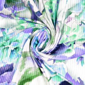Rippjersey in grün & violett mit Aquarell Muster