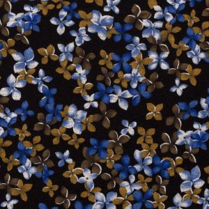 Romanit Jersey Stoff in schwarz mit Blumen in blau und taupe