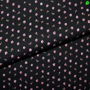 Satin Stoff mit Rosen in schwarz