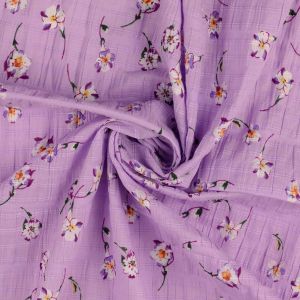 Slub Voile Stoff mit feinen Blumen in flieder