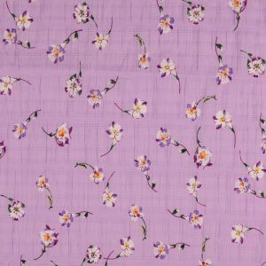 Slub Voile Stoff mit feinen Blumen in flieder