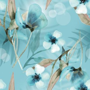 Softshell Stoff mit Aquarell-Blumenmuster in aqua