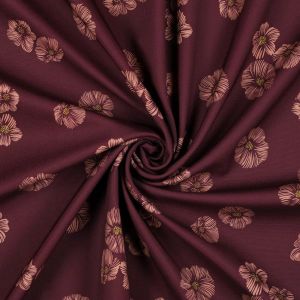 Softshell Stoff in dunkelrot mit Blumenmuster