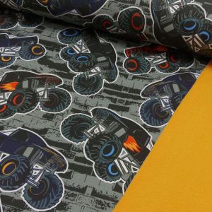 Softshell Stoff mit Monster Truck Muster