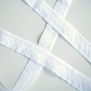 Spitzengummi in weiss 23mm breit, weiche, feine Qualität zum Unterwäsche-Nähen.