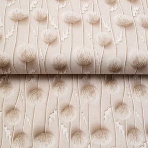 Halbpanama Stoff mit Pusteblume in ecru-taupe