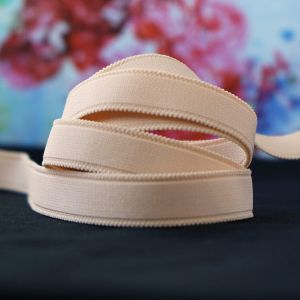 Trägergummi, elastisches Trägerband in hellbeige mit Schmuckkanten, 15mm breit zum Nähen von BHs, Tops, Kleider