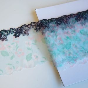 Tüllstickerei-Spitze in mint-schwarz - 11cm breit