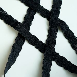 Weiche Tüllstickerei für Unterwäsche und Bekleidung in schwarz - 14mm breit in 3m-Budgetpackung.