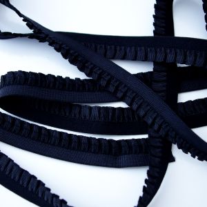BH-Unterbrustgummi in schwarz mit breiter Rüschenkante - 17mm breit, 5m