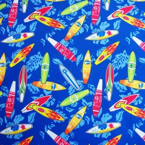 Unelastischer Badehosenstoff mit Surfbrett-Muster