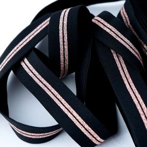 Unterhosengummi in schwarz-rosegold gestreift - 25mm breit