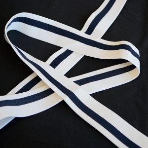 Unterhosengummi weiss-blau gestreift, 4cm breit für den Bund von Trainingshosen, Jogginghosen, Leggings.