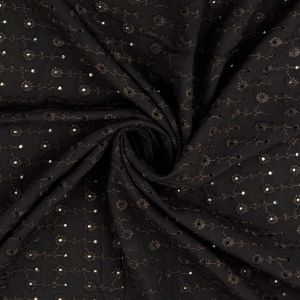 Viskose-Batist Blumenstickerei Stoff in schwarz