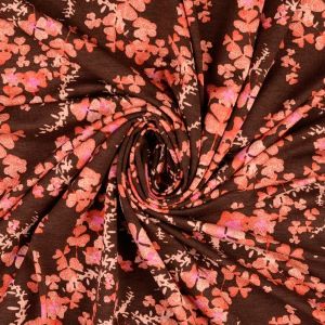 Viskose Jersey Stoff mit Blumen in braun und altrosa