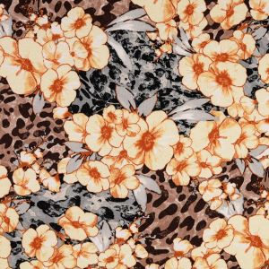 Viskose - Modal Jersey Stoff in offwhite-terra mit Blumenmuster