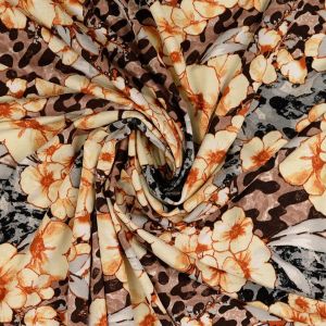 Viskose - Modal Jersey Stoff in offwhite-terra mit Blumenmuster