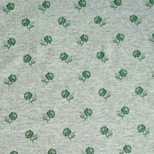 Viskose - Modal Jersey Stoff in graumelange mit grünen Rosen