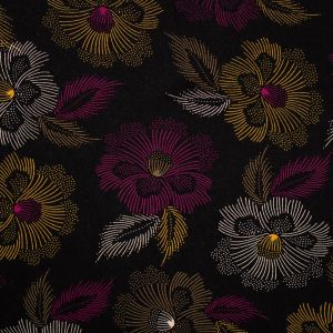 Viskose - Modal Jersey Stoff mit Blumen in schwarz-fuchsia