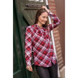Viskose - Modal Stoff mit Tartan Muster in dunkelrot: Nähbeispiel Bluse